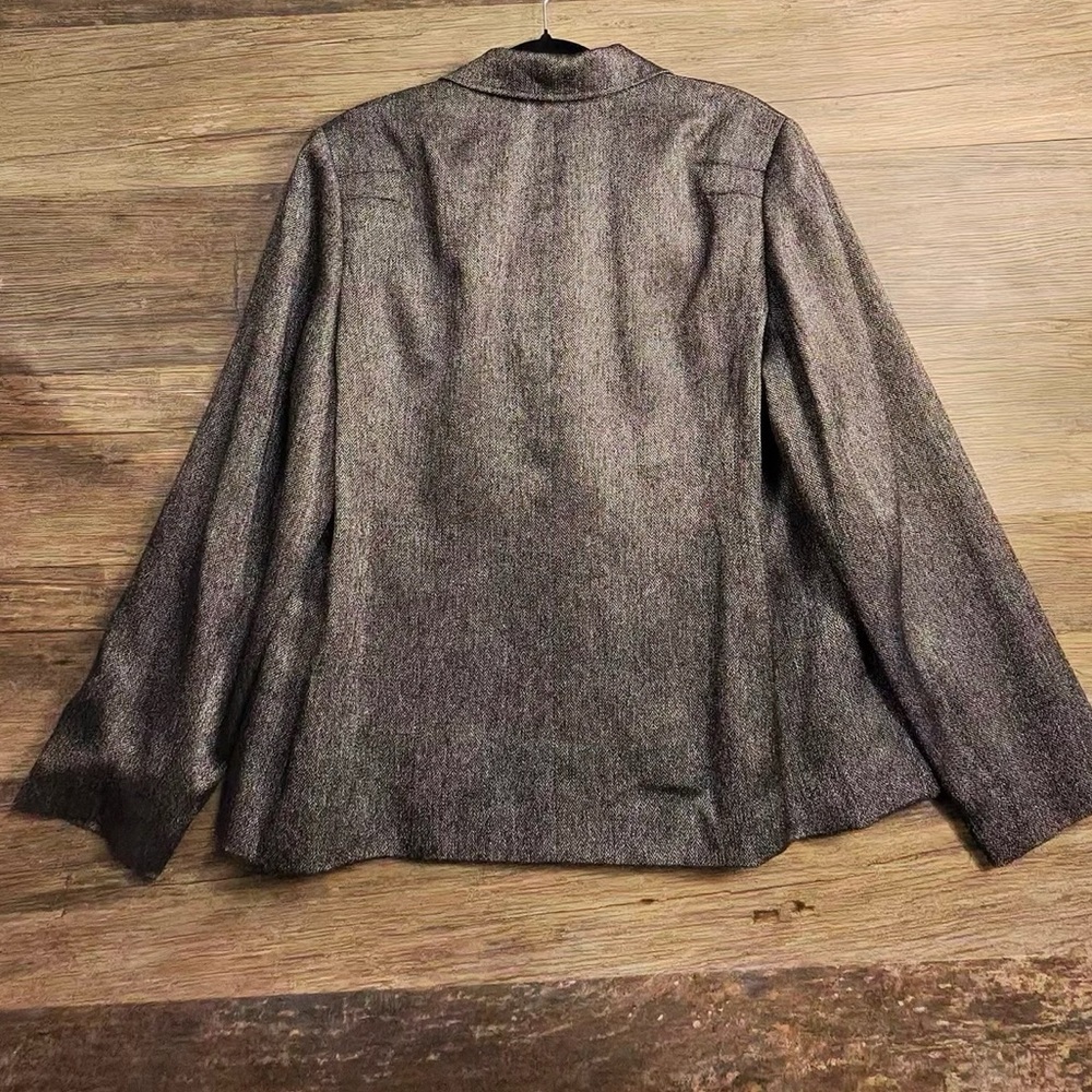 Anne Klein Black & Metallic Silver Tweed Single-Button Blazer - Picture 6 of 7